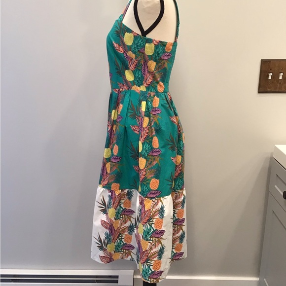 1901 MIdi Tropical Pineapple Sundress with Pockets Sleeveless ALine Teal Dress - Picture 8 of 16